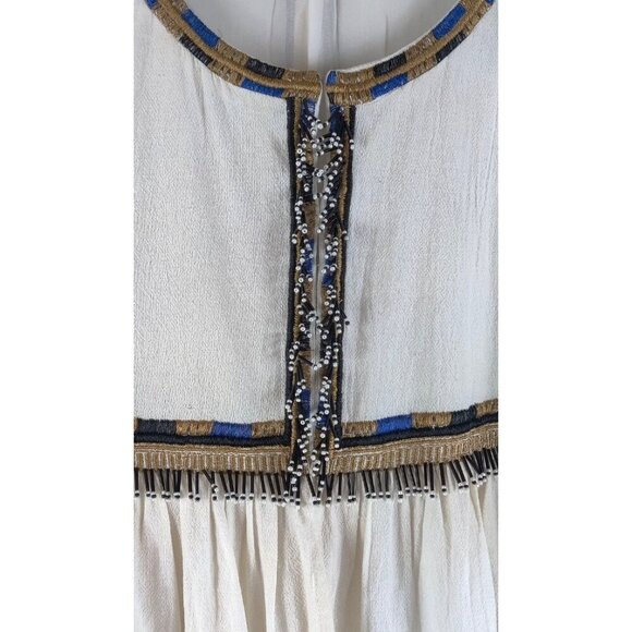 Lovestich Boho Blouse Cream Cotton Sz S Arabian Nights Beaded Hippie Embroidery - Picture 5 of 16